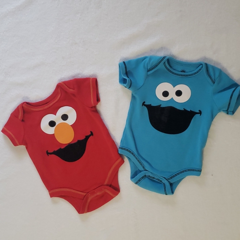 Elmo and Cookie monster onesies